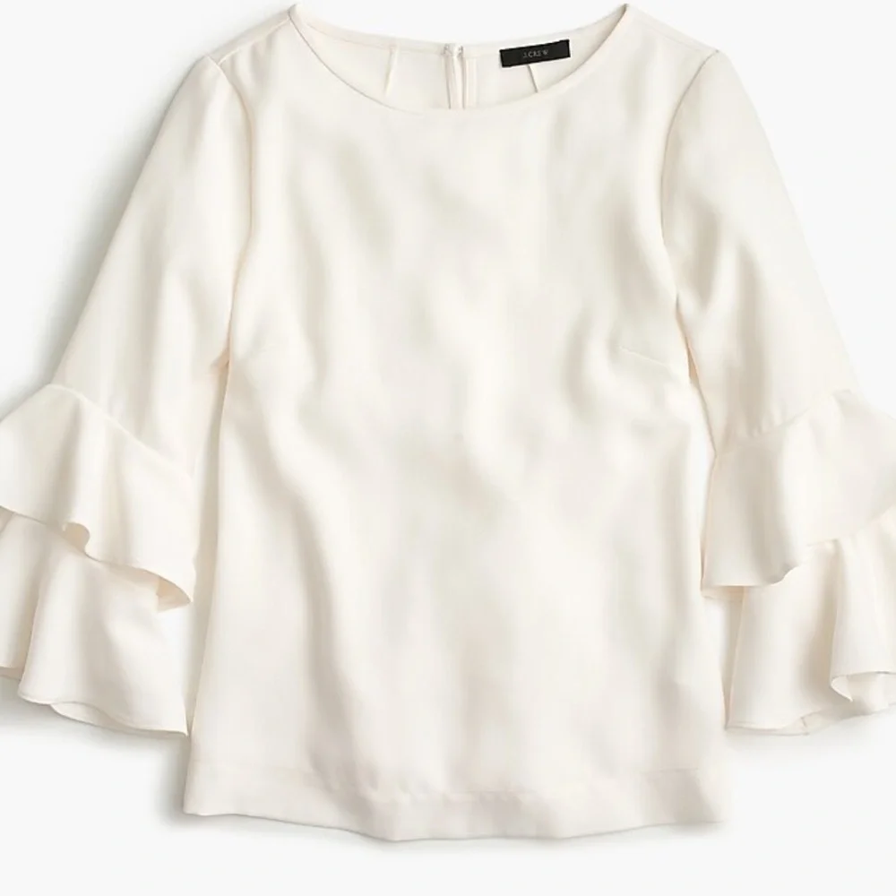 J. Crew Tiered bell-sleeve top in drapey crepe Ivory 2